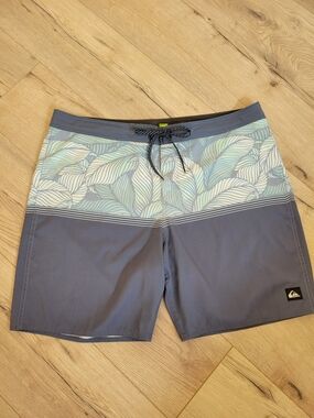 Quiksilver Men's Gray Boardshorts with Mint Leaf Print